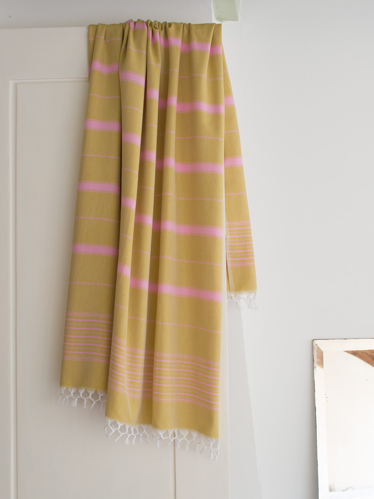 asciugamano hammam giallo senape/rosa 170x100cm