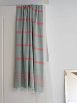 asciugamano hammam grigio verde/rosso corallo 170x100cm