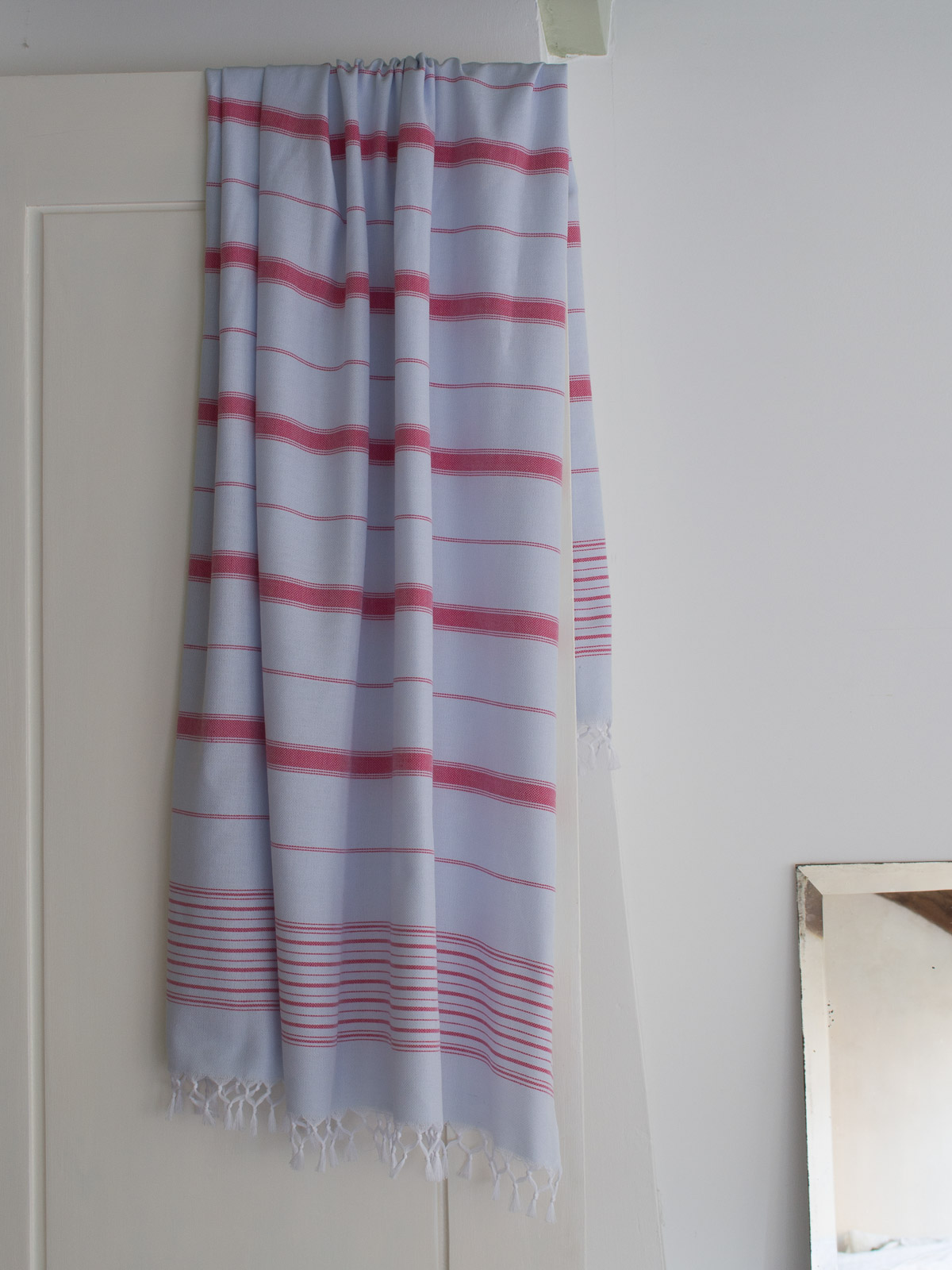 asciugamano hammam blu chiaro/rosso rubino 170x100cm