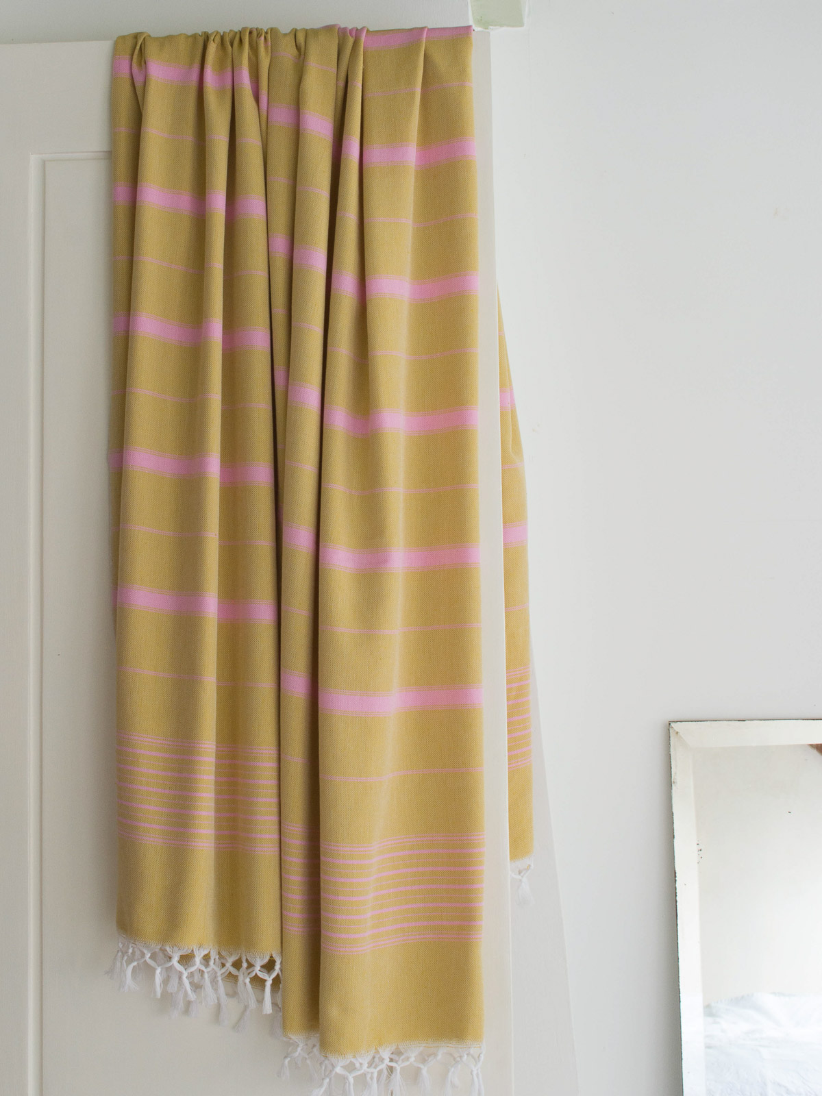Asciugamano hammam XL giallo senape/rosa 220x160cm