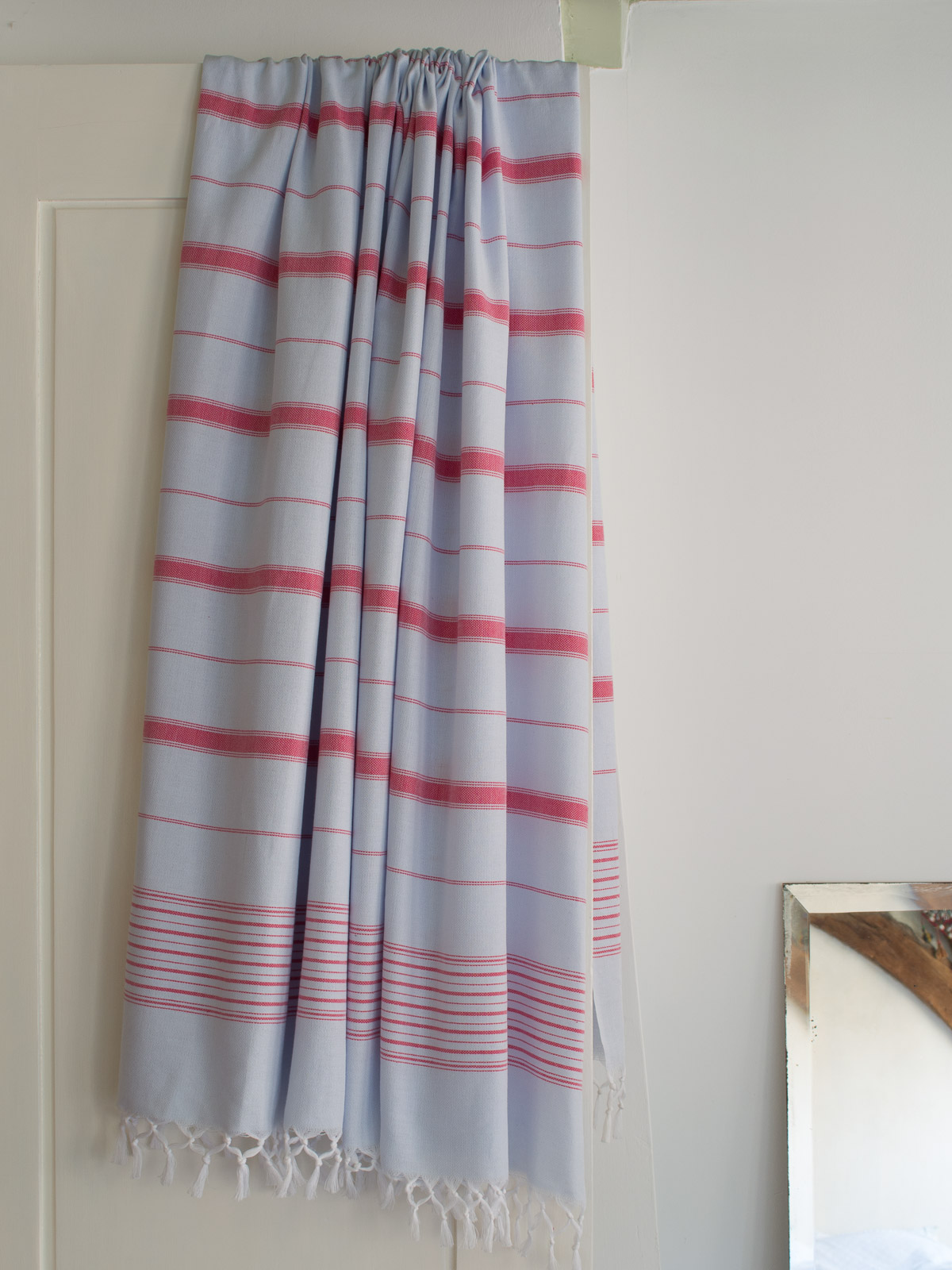 asciugamano hammam XL blu chiaro/rosso rubino 220x160cm