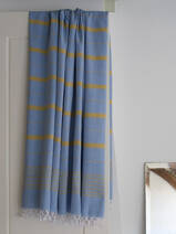 Asciugamano hammam XL blu/giallo senape 220x160cm