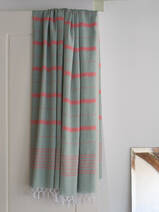 Asciugamano da hammam XL grigio-verde/rosso corallo 220x160cm