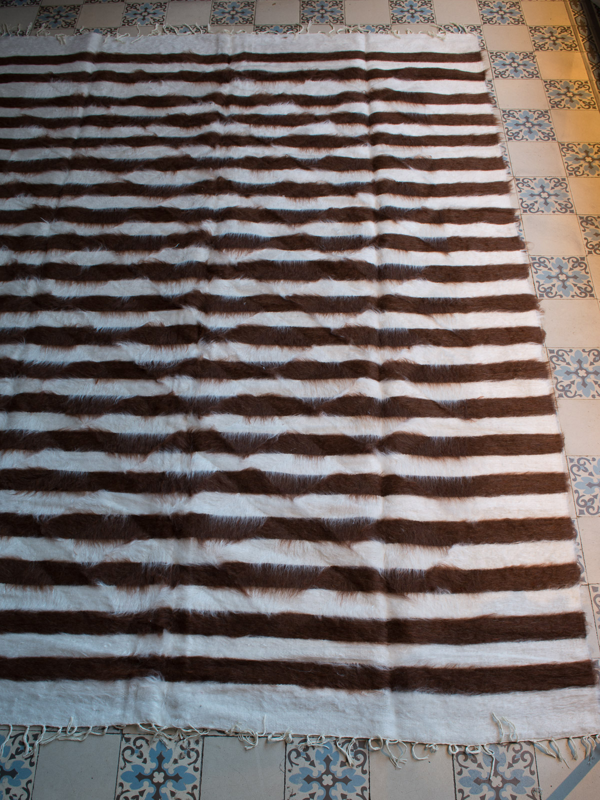 mohair blanket white with brown striped