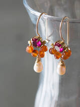 earrings Dancer dark pink crystal, carnelian