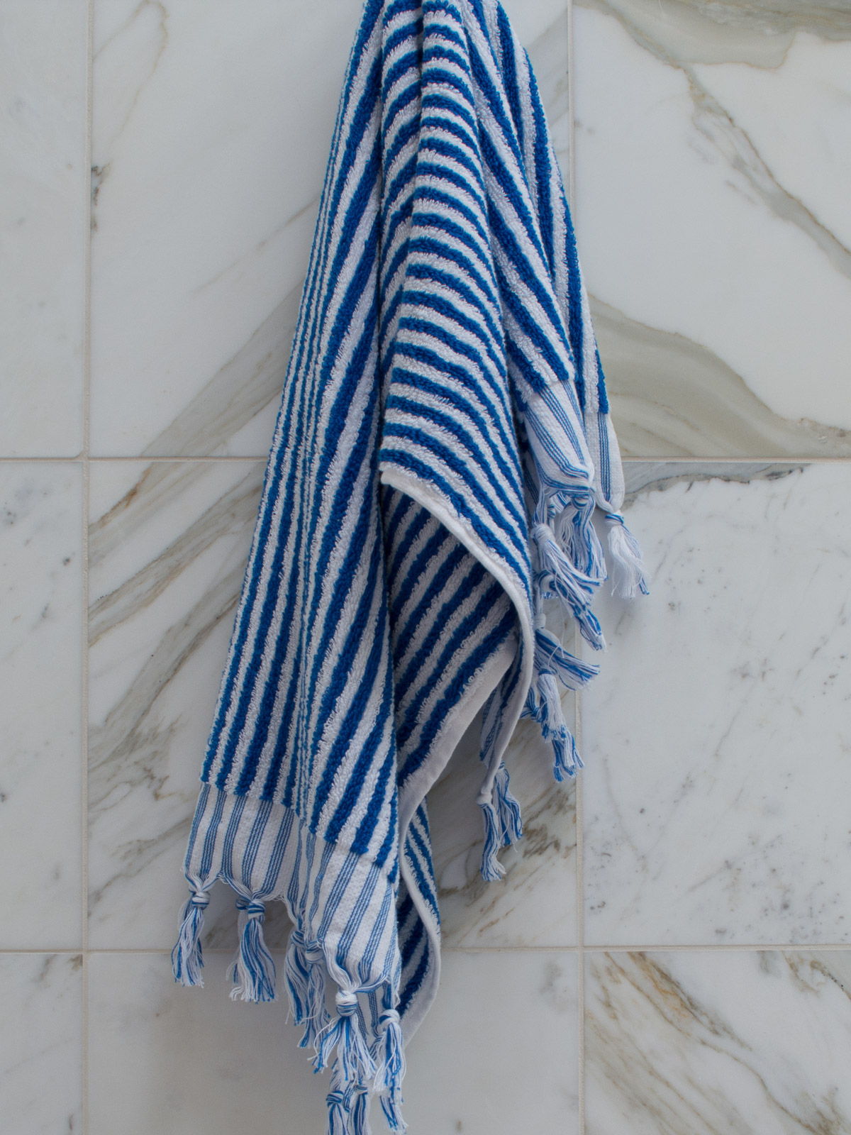 gestreepte handdoek mediterraanblauw 100x45 cm