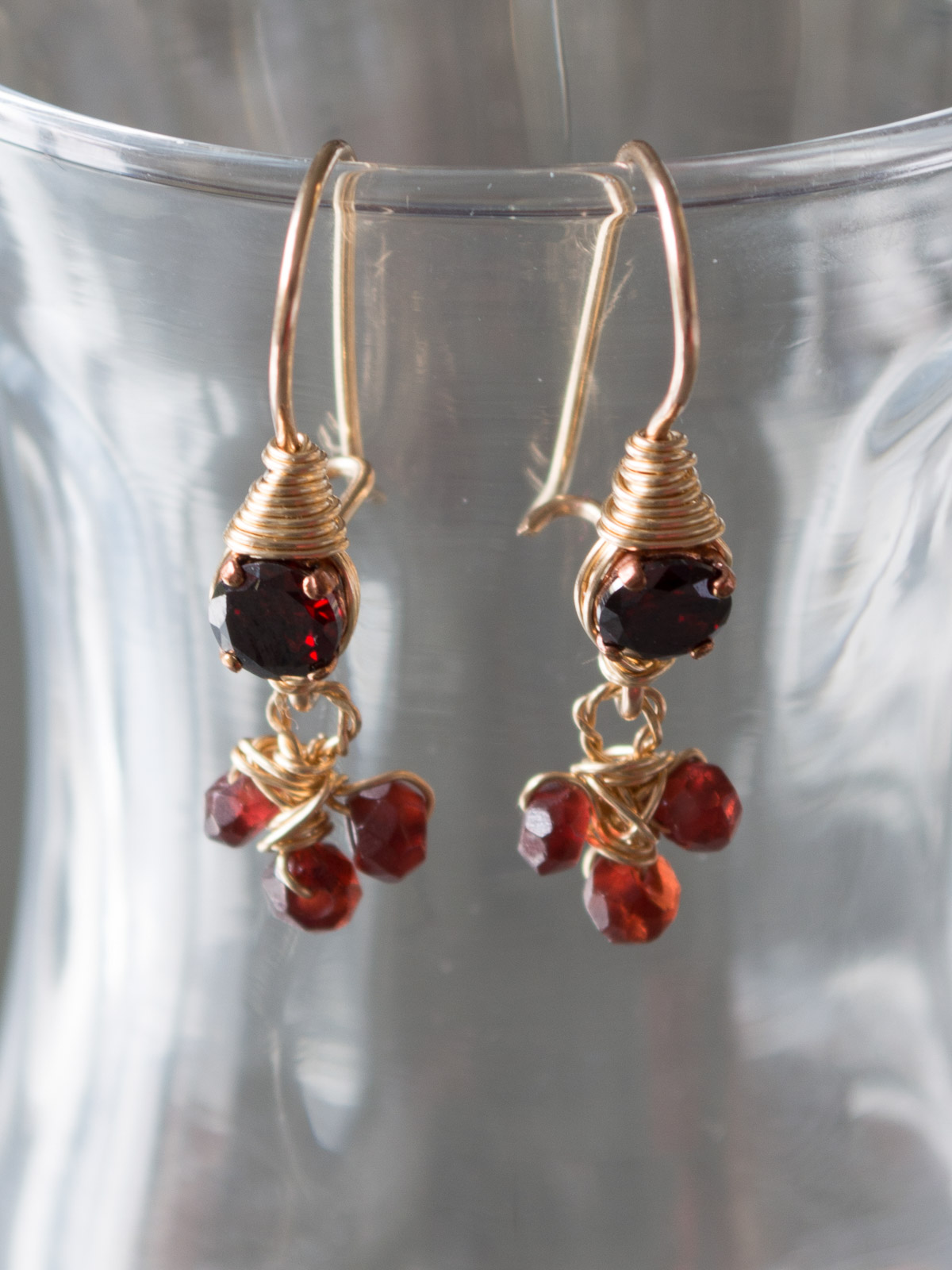 Sterling Silver Small Red Garnet Dangle Earrings | DharmaCrafts