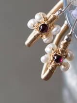 earrings Jasmine hoop, dark red crystal, pearls