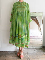 half-length dress green checkered