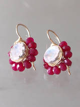 earrings Flower moonstone and ruby