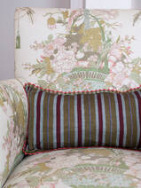 cushion 43x23 cm olive green, dark red, light grey striped