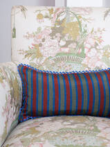 cushion 43x23 cm red, blue and yellow striped