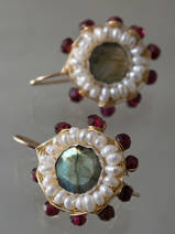 earrings Mandala garnet and labradorite