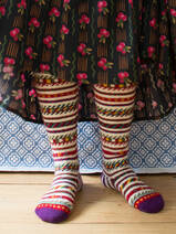 hand knitted stockings, various colours, striped