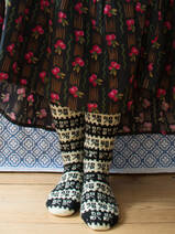 hand knitted stockings, black and cream