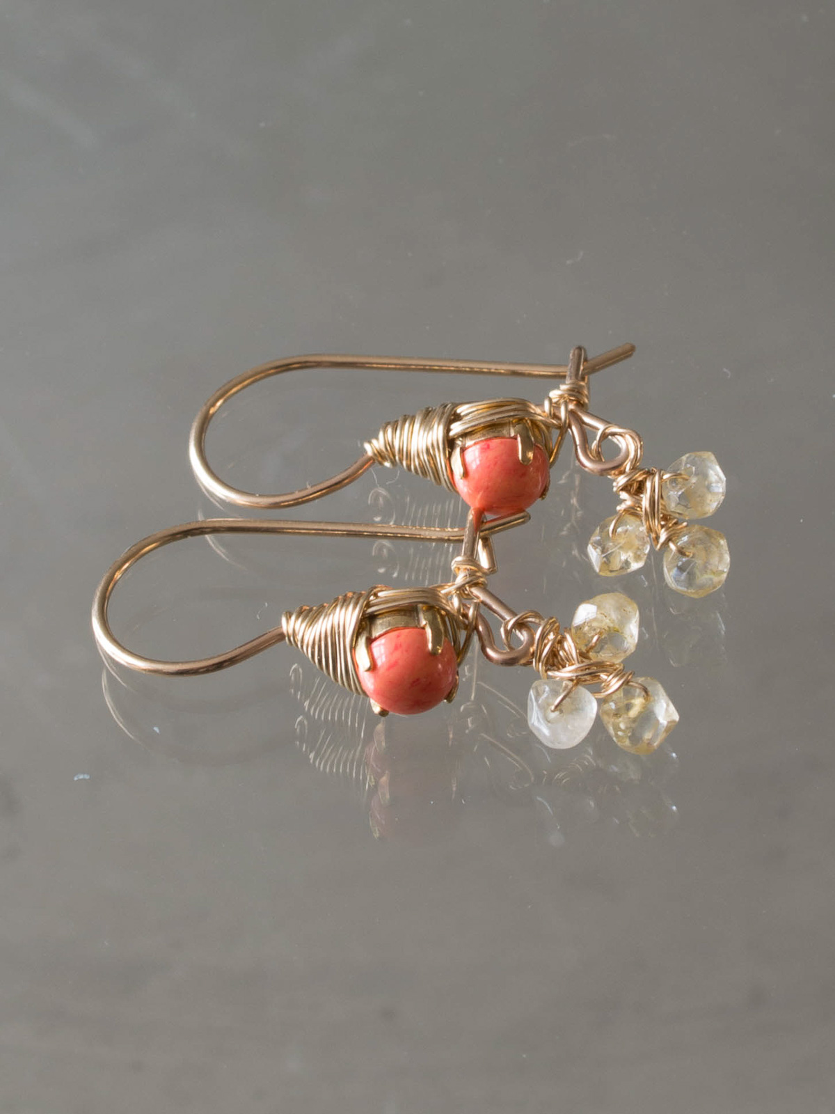 earrings Small Clover orange coral, citrine