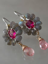 earrings Flower labradorite and cherry quartz