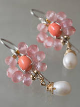 earrings Flower cherry quartz and coral