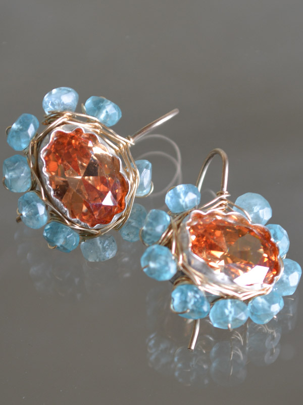 earrings Oval Mandala orange crystal and apatite
