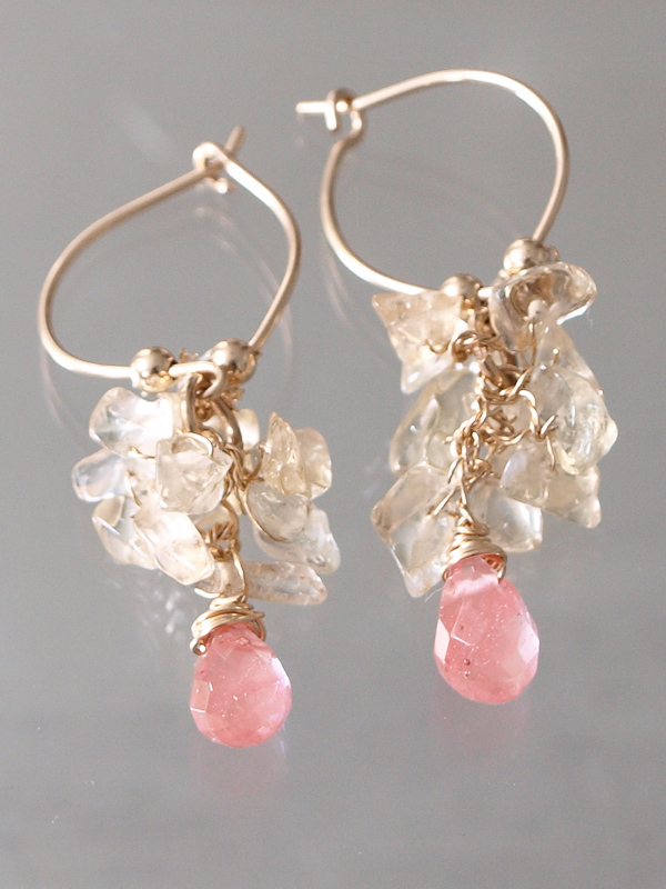 earrings Cluster citrine and cherry quartz