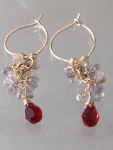 earrings Cluster with labradorite and red crystal