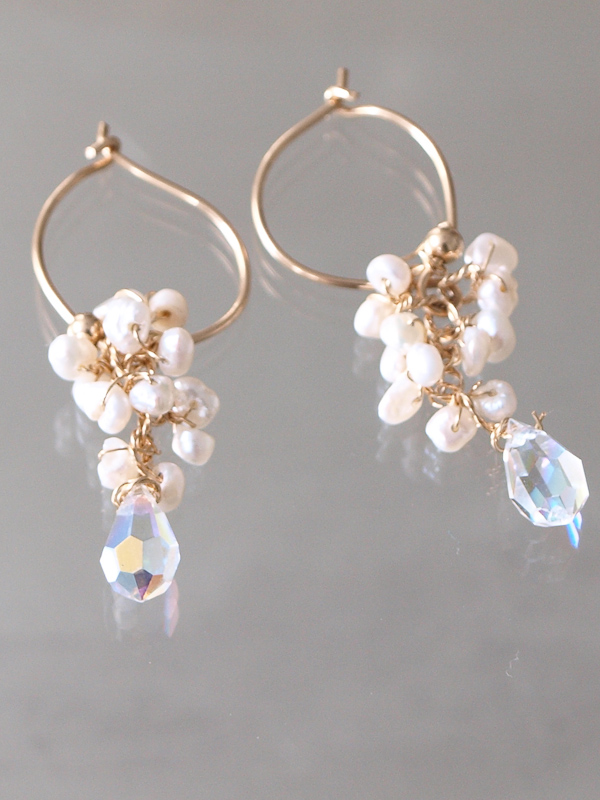 boucles d'oreilles Cluster perles et cristal