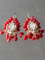 earrings Ethnic coral and moonstone