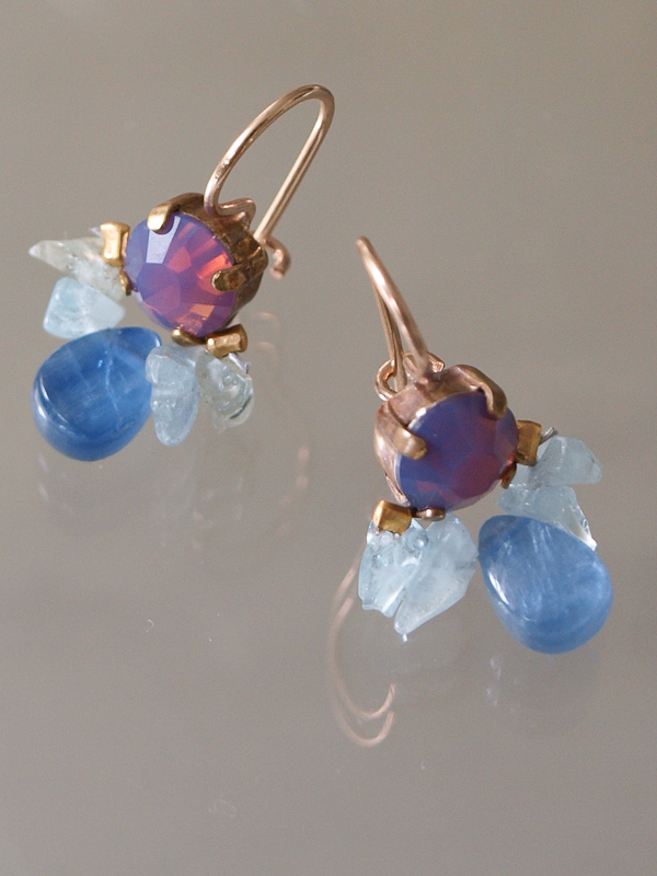 earrings Bee purple crystal, aquamarine