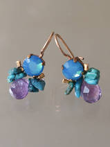 boucles d'oreilles Bee cristal bleu et violet, turquoise